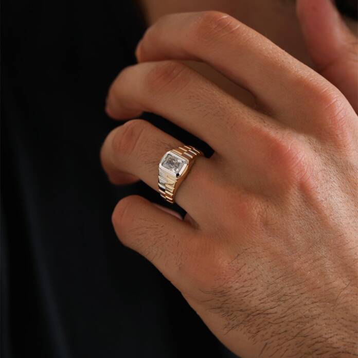 Taşlı İki Renkli Şövalye Erkek Yüzük - 2