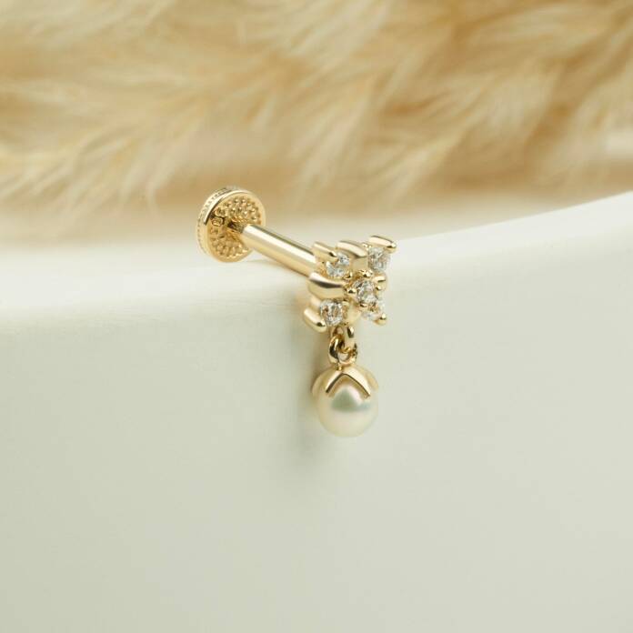 Taşlı İnci Sallantılı Minimal Tragus Piercing - 3