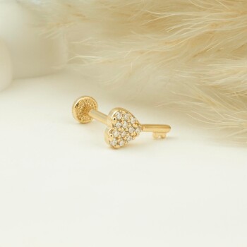 Taşlı Kalbin Anahtarı Minimal Tragus Piercing - 3