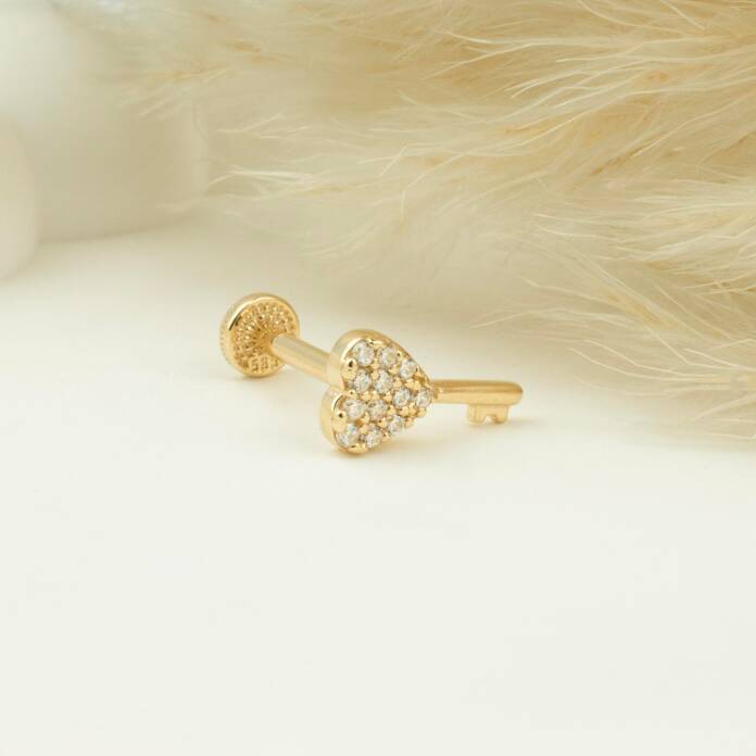 Taşlı Kalbin Anahtarı Minimal Tragus Piercing - 3
