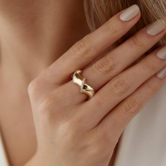 Taşlı Kalın Vida Yüzük - 1