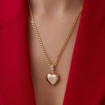 Taşlı Kalp Charm Kolye - 1