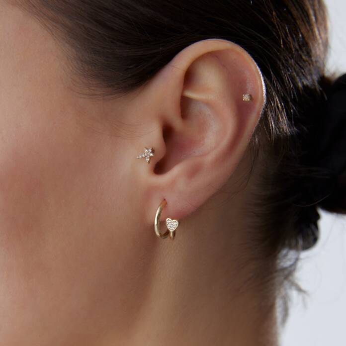 Taşlı Kalp Cleat Küpe - 1