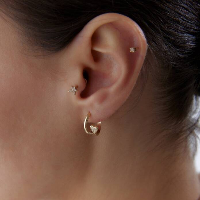 Taşlı Kalp Cleat Küpe - 2