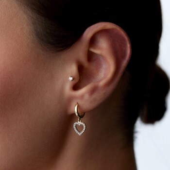 Taşlı Kalp Halka Sallantılı Küpe - Koçak