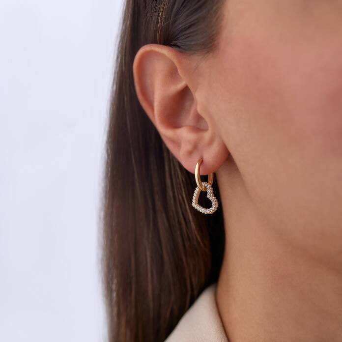 Taşlı Kalp Halka Sallantılı Küpe - 1