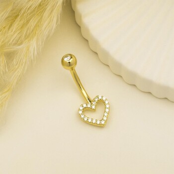 Taşlı Kalp Motifli Göbek Piercing - Dianora (1)