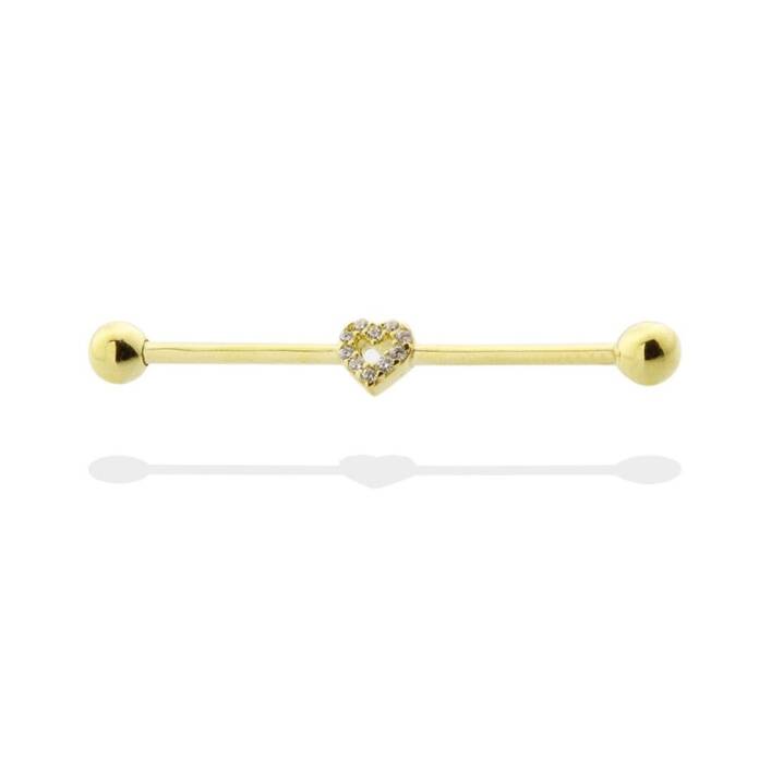 Taşlı Kalp Motifli Köprü Piercing - 1