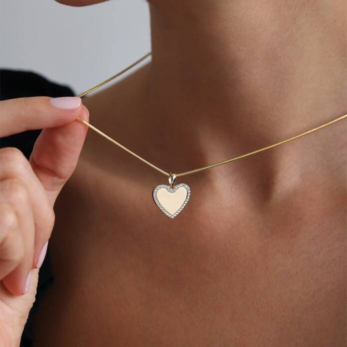 Taşlı Kalp Plaka Kolye - 2