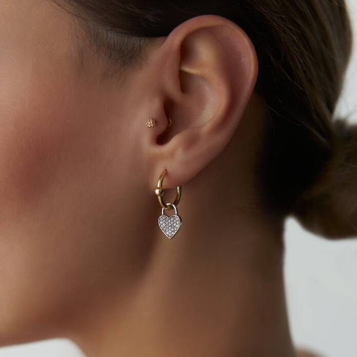 Taşlı Kalp Sallantılı Küpe - 2