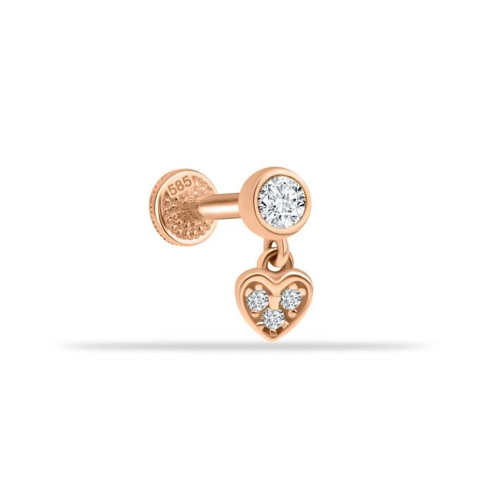 Taşlı Kalp Sallantılı Minimal Tragus Piercing - 1