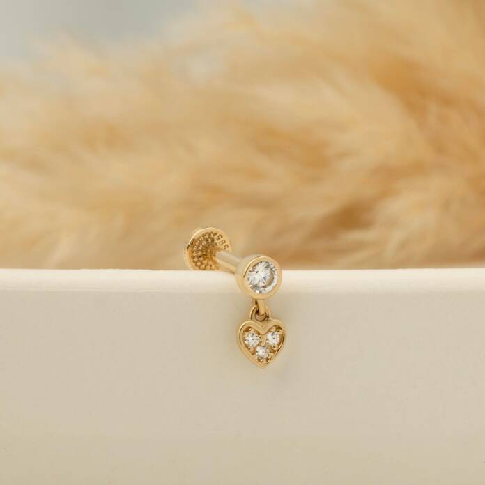 Taşlı Kalp Sallantılı Minimal Tragus Piercing - 3
