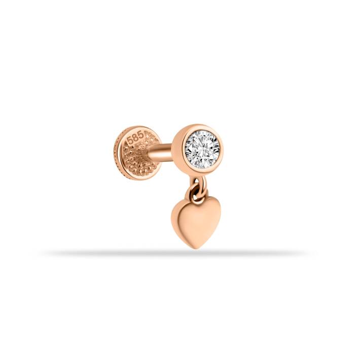 Taşlı Kalp Sallantılı Minimal Tragus Piercing - 1