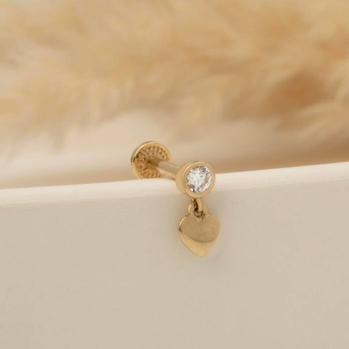 Taşlı Kalp Sallantılı Minimal Tragus Piercing - 3