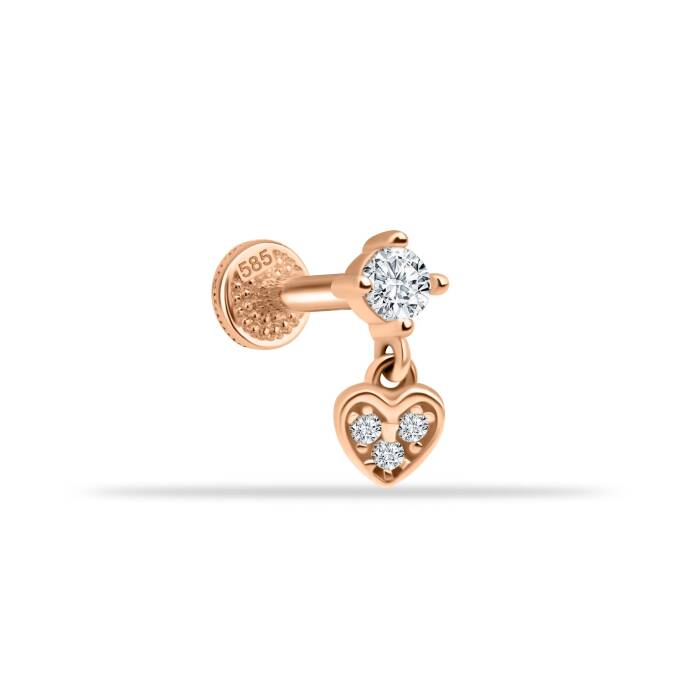 Taşlı Kalp Sallantılı Minimal Tragus Piercing - 1