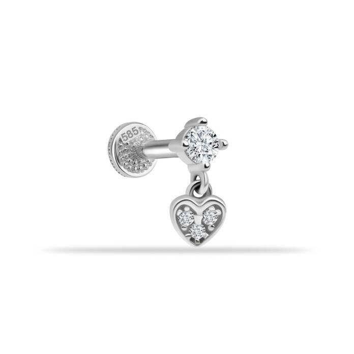 Taşlı Kalp Sallantılı Minimal Tragus Piercing - 2
