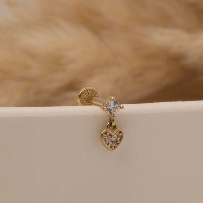Taşlı Kalp Sallantılı Minimal Tragus Piercing - 3