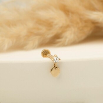 Taşlı Kalp Sallantılı Minimal Tragus Piercing - 3
