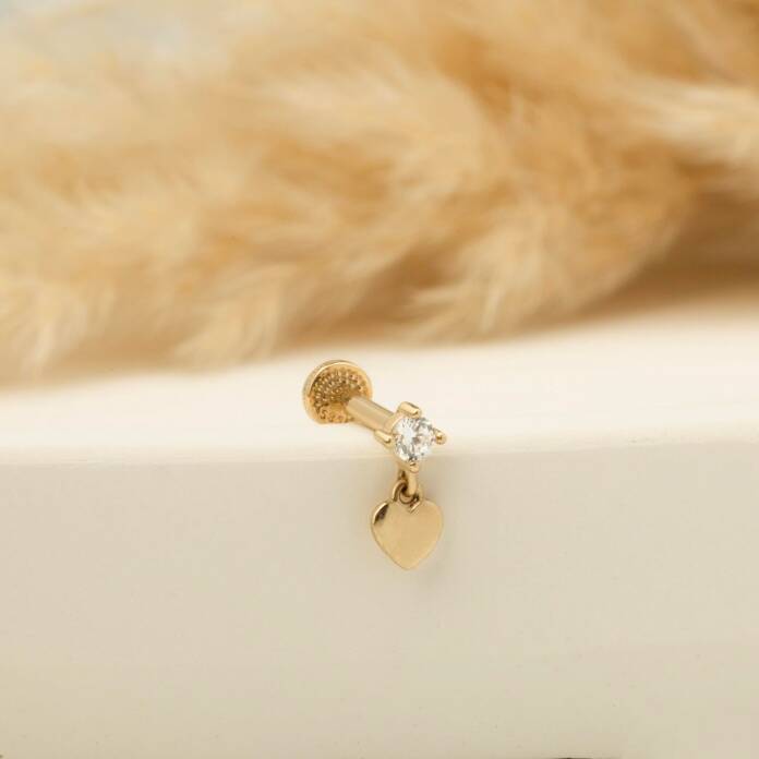 Taşlı Kalp Sallantılı Minimal Tragus Piercing - 3