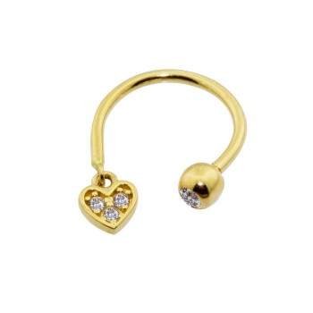 Taşlı Kalp Sallantılı Minimal Yarım Halka Piercing - Dianora