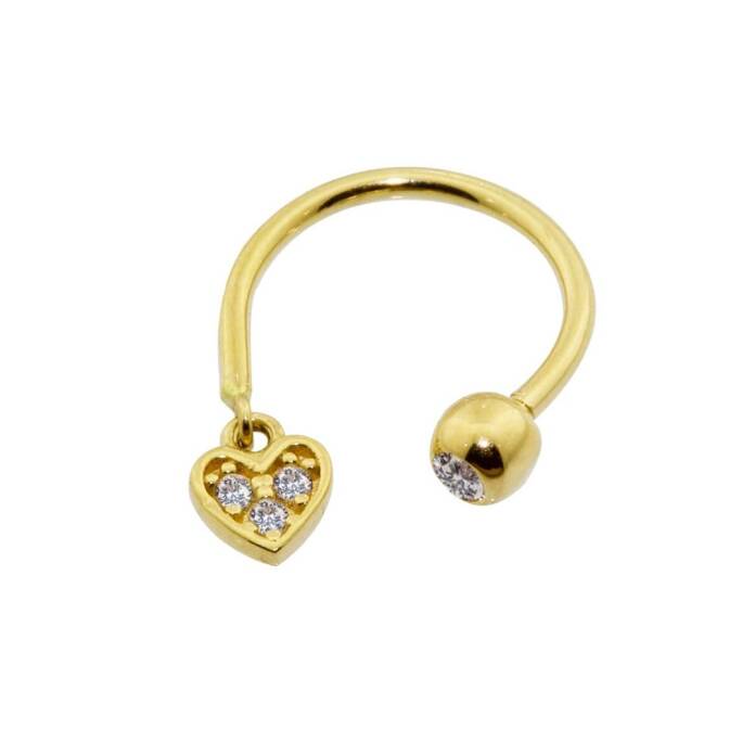 Taşlı Kalp Sallantılı Minimal Yarım Halka Piercing - 1