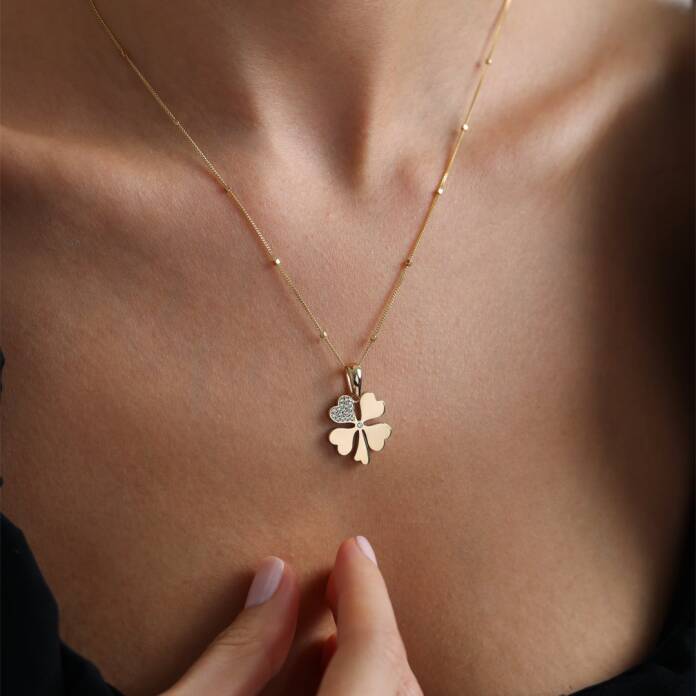 Taşlı Kalp Yonca Kolye - 1