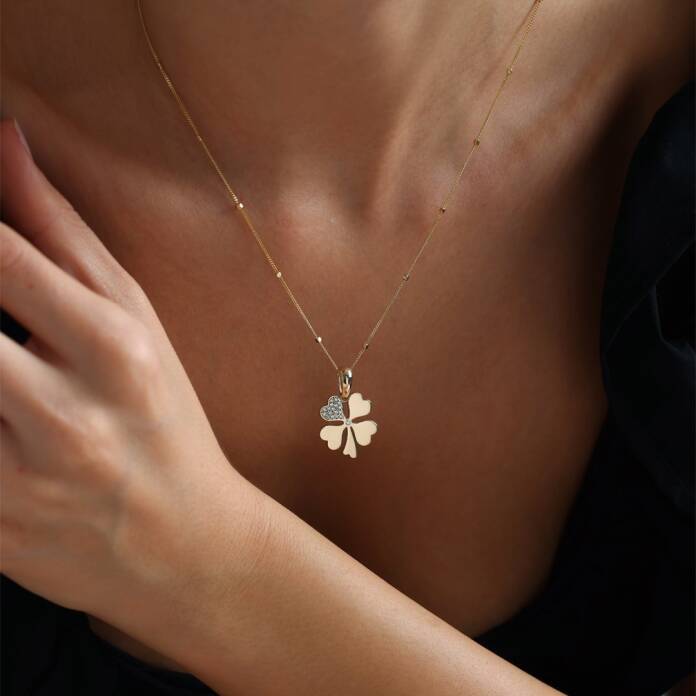 Taşlı Kalp Yonca Kolye - 2