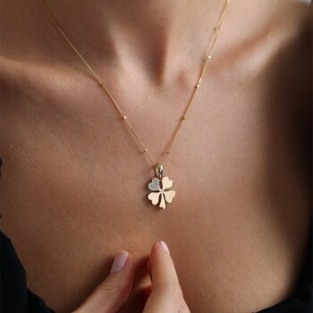 Taşlı Kalp Yonca Kolye - Koçak