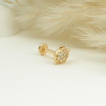 Taşlı Kaplumbağa Motifli Minimal Tragus Piercing - 3