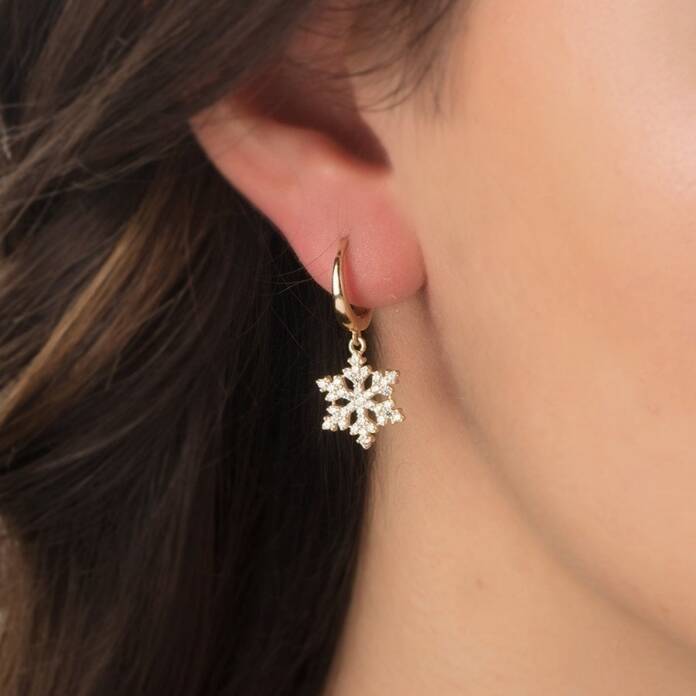 Taşlı Kar Tanesi Sallantılı Küpe - 1