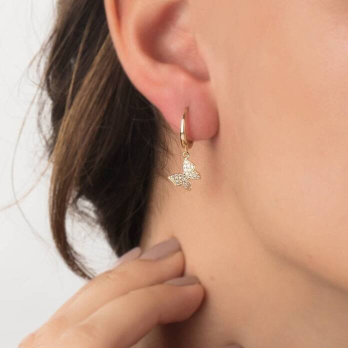 Taşlı Kelebekli Küpe - 1