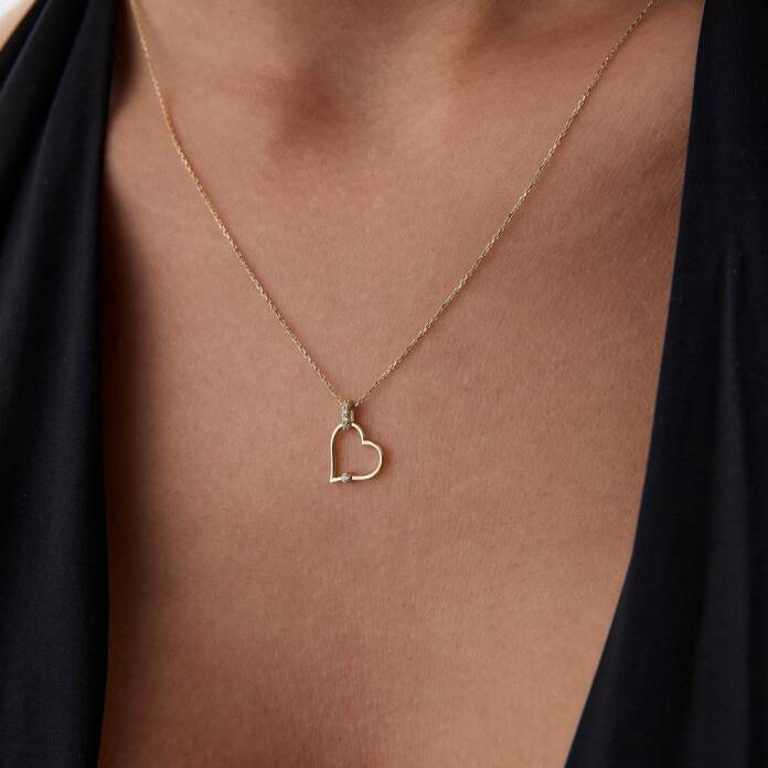 Taşlı Kilit Kalp Kolye - 1