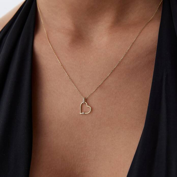 Taşlı Kilit Kalp Kolye - 2