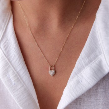 Taşlı Kilit Kalp Kolye - Rayna