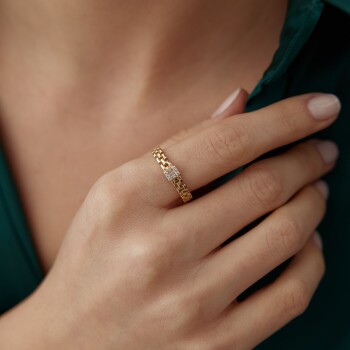 Taşlı Kordon Yüzük - Ador