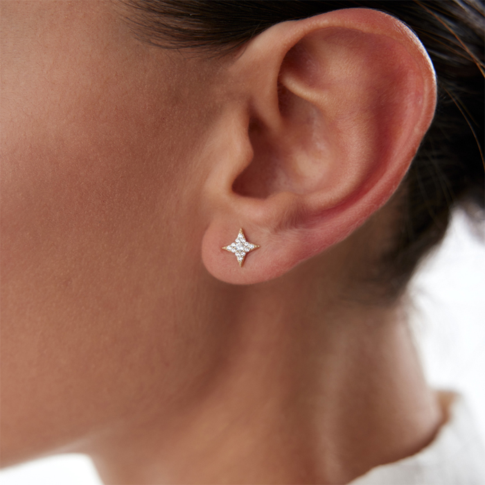 Taşlı Kutup Yıldız Vidalı Küpe - Rayna