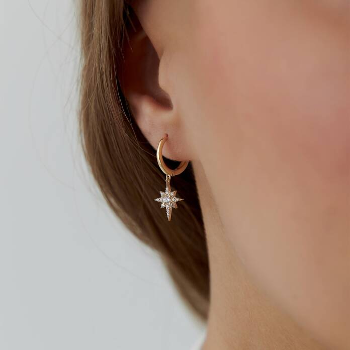 Taşlı Kutup Yıldızı Sallantılı Küpe - 1