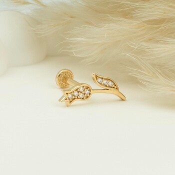 Taşlı Lale Minimal Tragus Piercing - 3