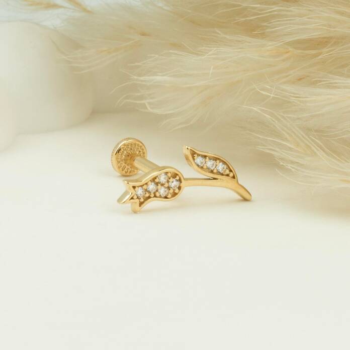 Taşlı Lale Minimal Tragus Piercing - 3