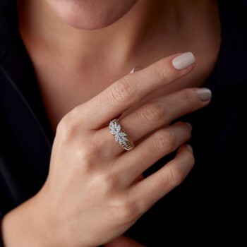 Taşlı Leaf Yüzük - Cemart