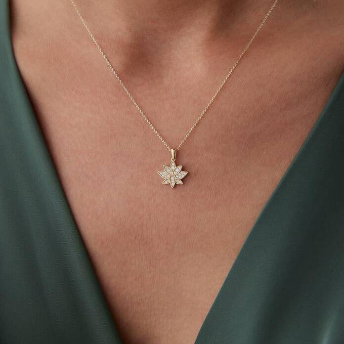Taşlı Lotus Çiçeği Kolye - 1