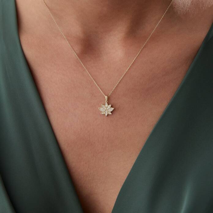 Taşlı Lotus Çiçeği Kolye - 2