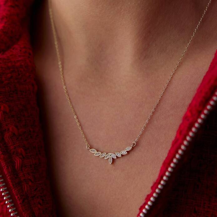 Taşlı Lotus Yaprak Kolye - 2