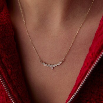 Taşlı Lotus Yaprak Kolye - Rayna