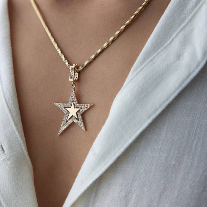 Taşlı Madalyon Yıldız Kolye - 4