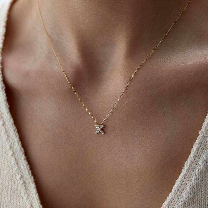 Taşlı Mini Çiçek Kolye - 1