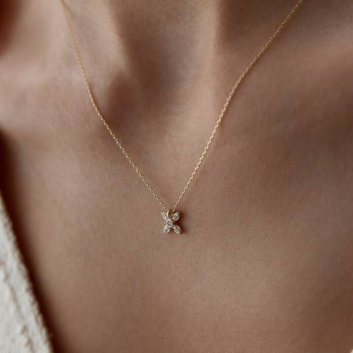 Taşlı Mini Çiçek Kolye - 2