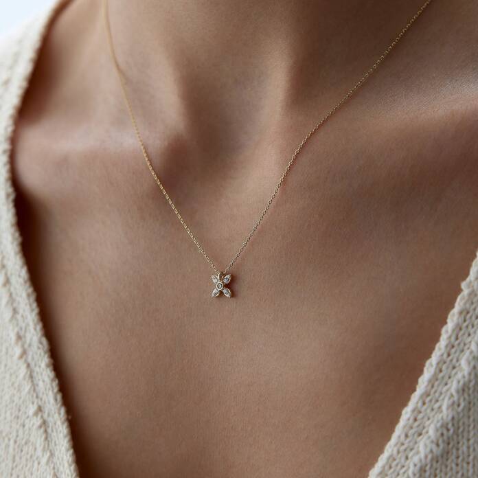 Taşlı Mini Çiçek Kolye - 3