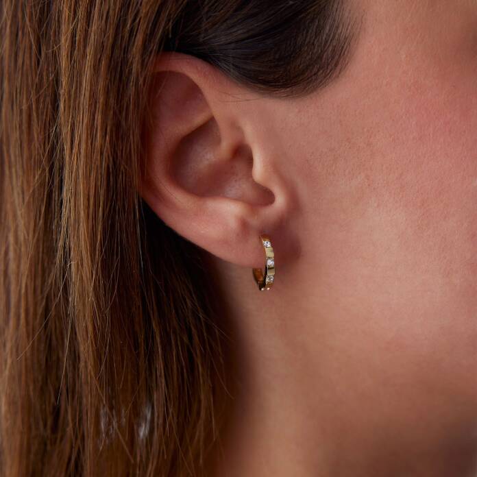 Taşlı Mini Halka J Küpe - 1