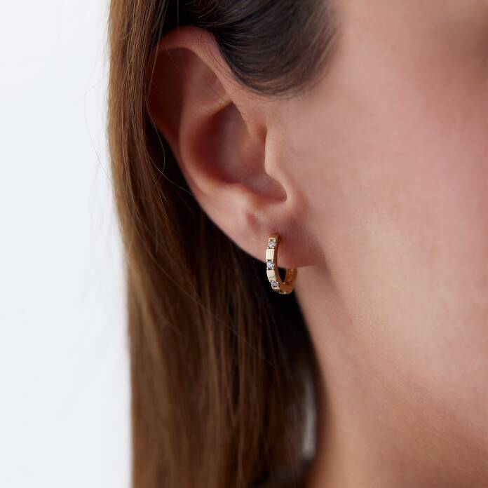 Taşlı Mini Halka J Küpe - 2